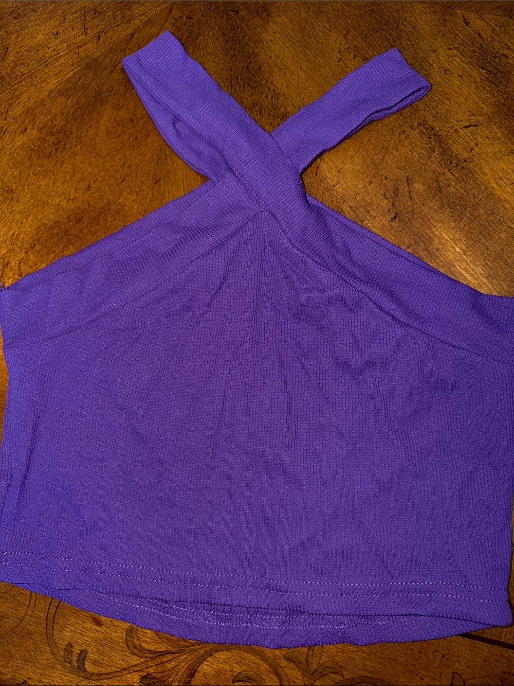 Purple Ribbed Crossback Crop Top - Picture 2 of 3